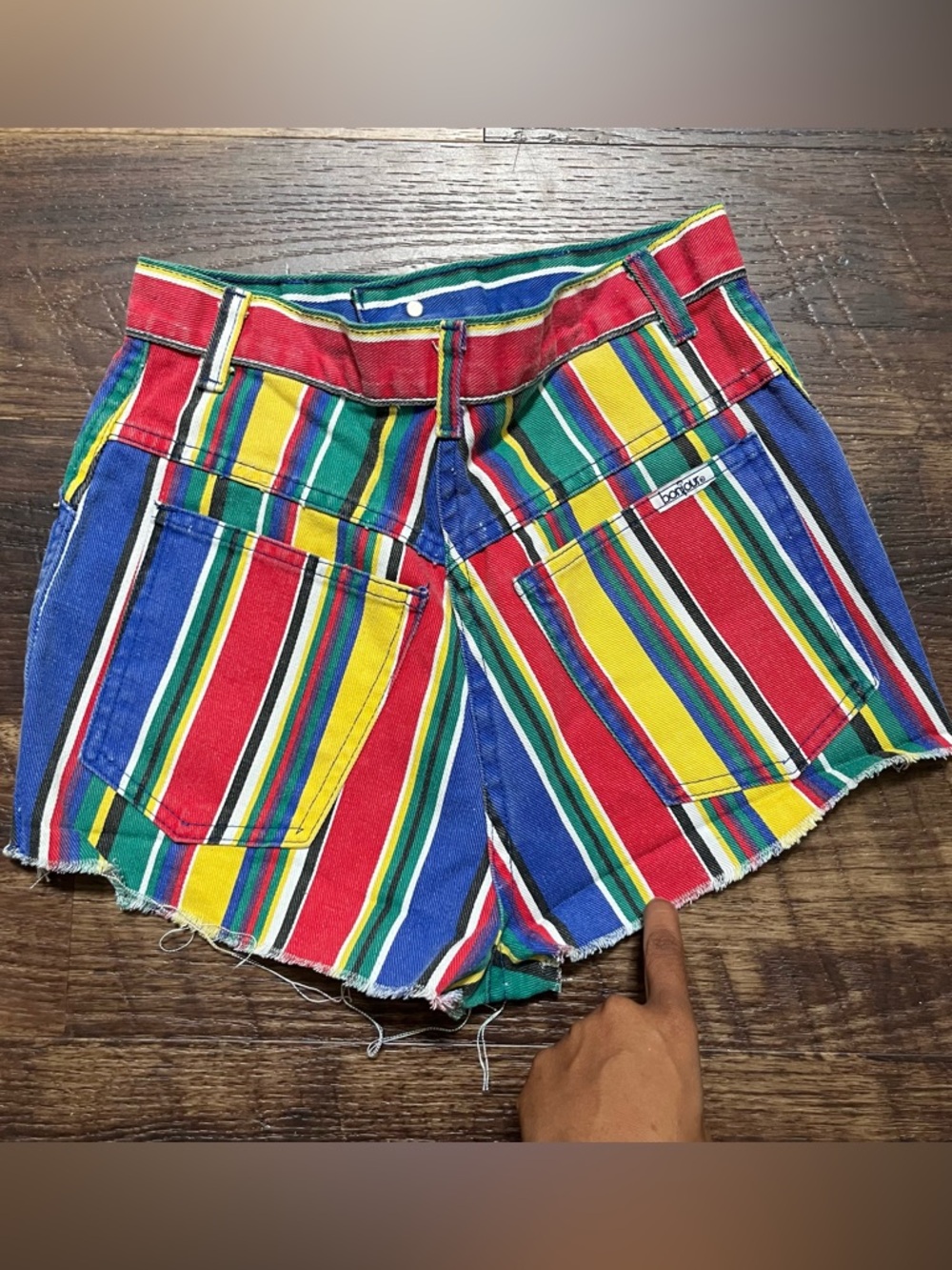 Vintage Bonjour denim Jean rainbow striped cutoff high rise shorts 24” waist - Picture 2 of 9